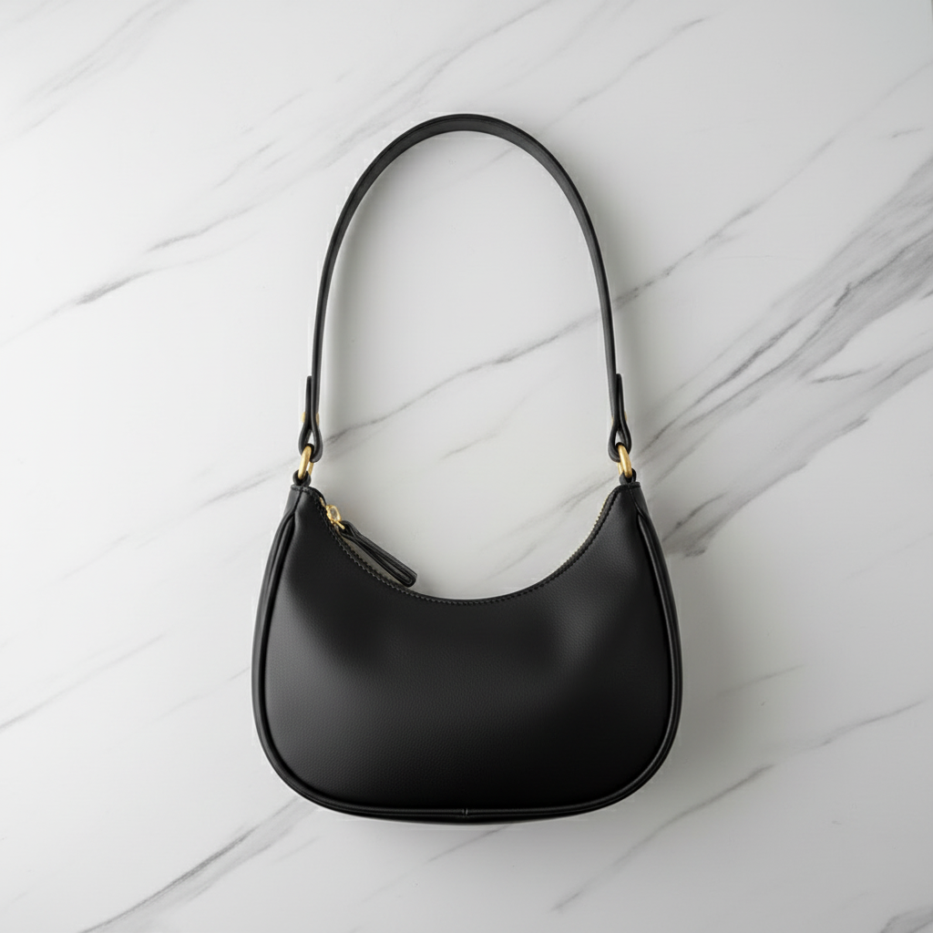 Jet Black Hobo Bag Flat Lay