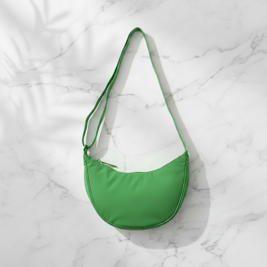 Vibrant Green Crescent Bag Flat Lay